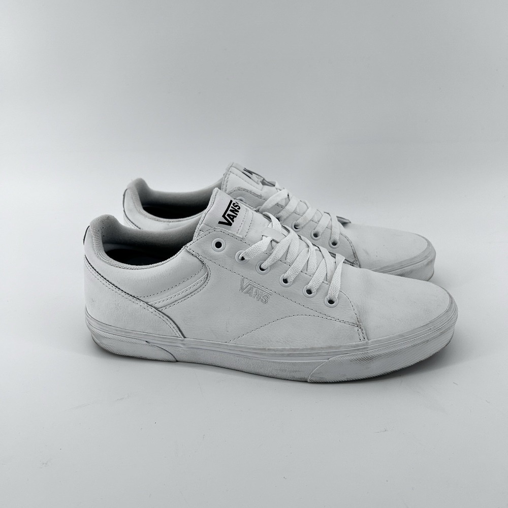Minimalist White Leather Sneakers Mens 11.5 Vans Low Top Casual Skate